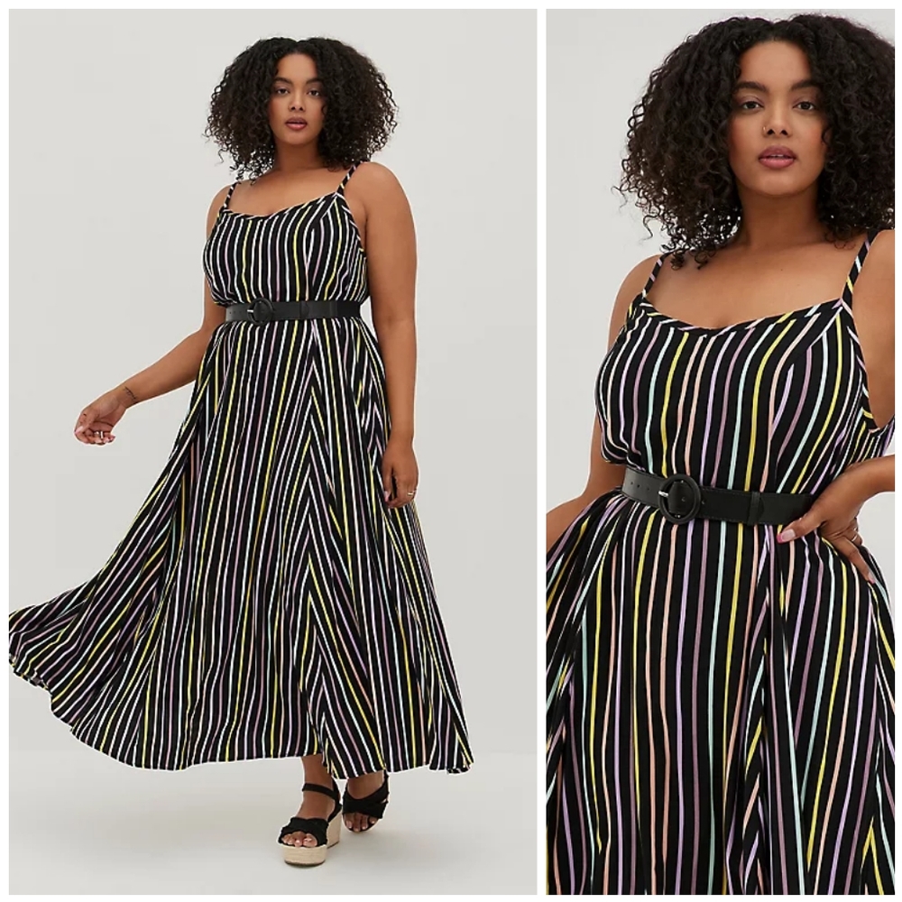 NWT Torrid Sz. 2 Trapeze Maxi Dress- Challis Multi Stripe
